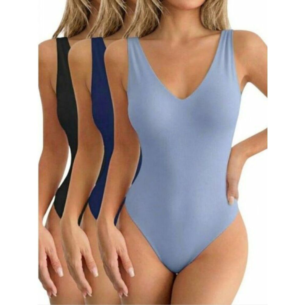 NEW 3 Sleeveless Bodysuits Thong Shapewear V Neck Thong Three Pack Size L